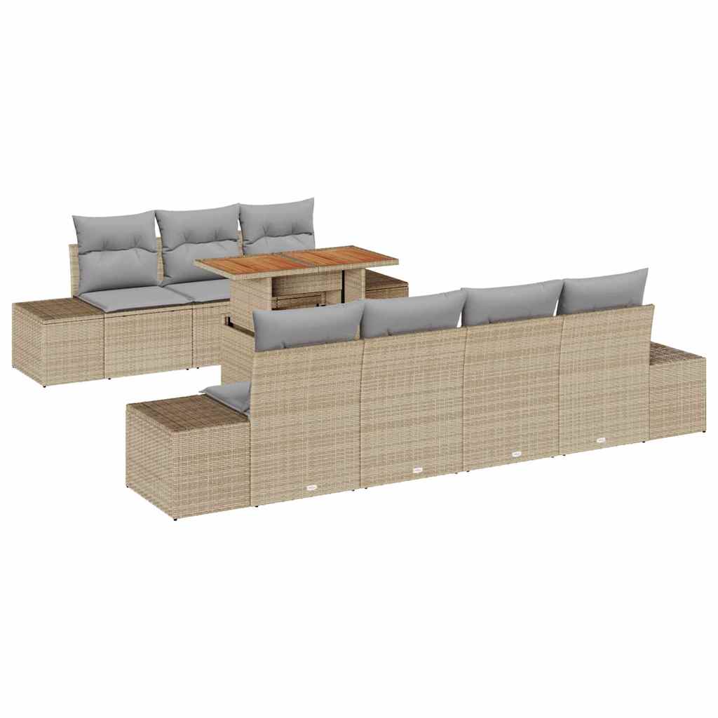 Garten-Sofa-Set mit Speicher 8 pcs Beige Poly Rattan